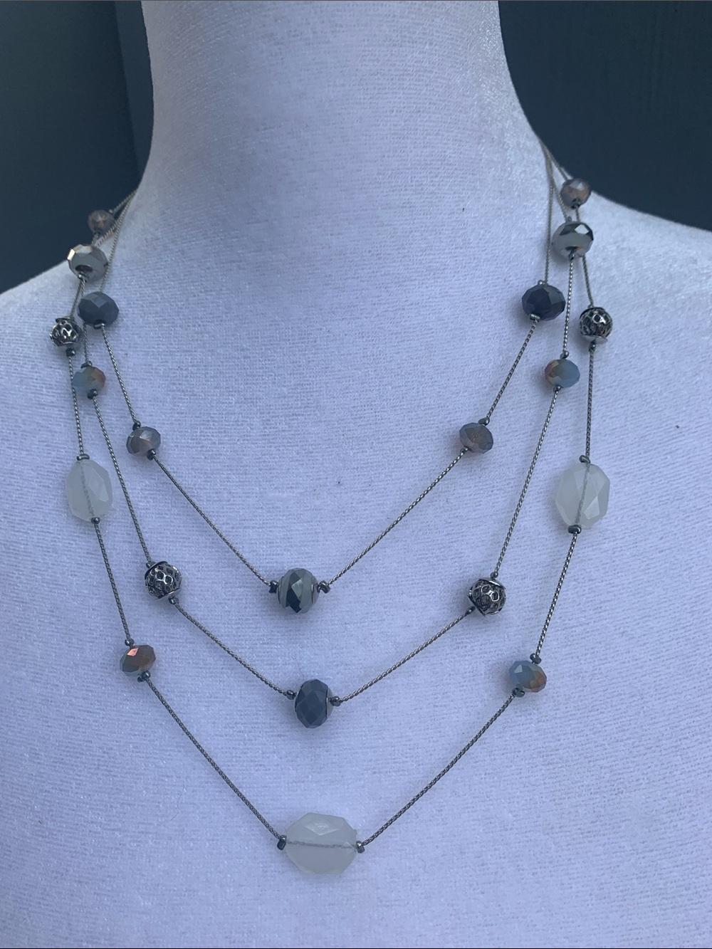 Layered Gray Bead Necklace - Women Jewelry